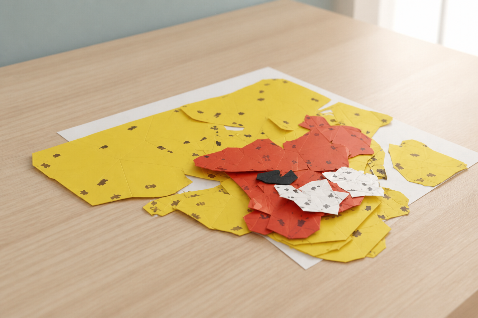 ערכת PaperPop — דפי נייר חתוכים וממוספרים על השולחן, מוכנים להרכבה